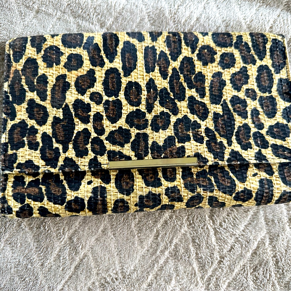H&M leopard straw clutch.